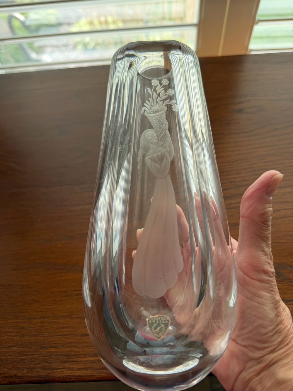 Vintage Orrefors Crystal Vase 9 inch Sweden